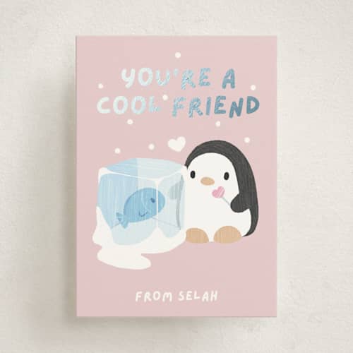 This is a peony kids valentines day cards with foil pressed by Selah H. called cool friends printing on signature in standard