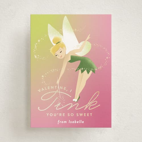 This is a bubblegum kids valentines day cards with foil pressed by Rebecca Durflinger called disney's tink you're so sweet printing on signature in standard