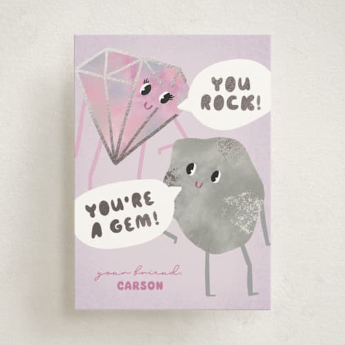 This is a opal kids valentines day cards with foil pressed by Carolyn Kach called rockin' gem printing on signature in standard