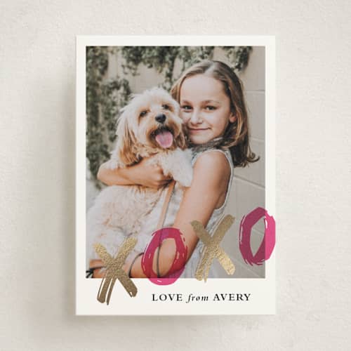 This is a watermelon kids valentines day cards with foil pressed by Stacey Meacham called sealed with a kiss printing on signature in standard