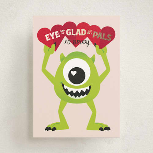This is a blush kids valentines day cards with foil pressed by Baumbirdy called disney and pixar's monster's inc pal printing on signature in standard