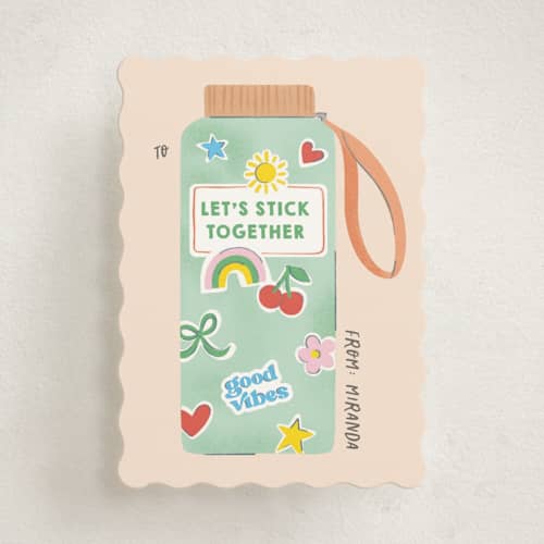 This is a wasabi kids valentines day cards with standard by Creo Study called lets stick together printing on signature in standard