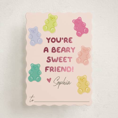 This is a chiffon kids valentines day cards with foil pressed by Karidy Walker called beary sweet printing on signature in standard