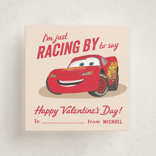 This is a firetruck kids valentines day cards with standard by Creo Study called pixar's race car wish printing on signature in standard