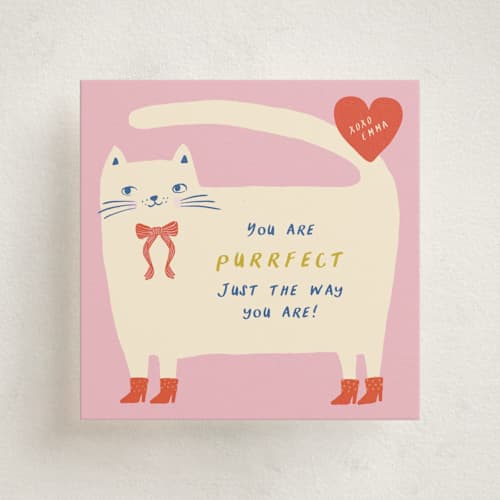 This is a blush kids valentines day cards with standard by Alex Hungerford called you are purrfect printing on signature in standard