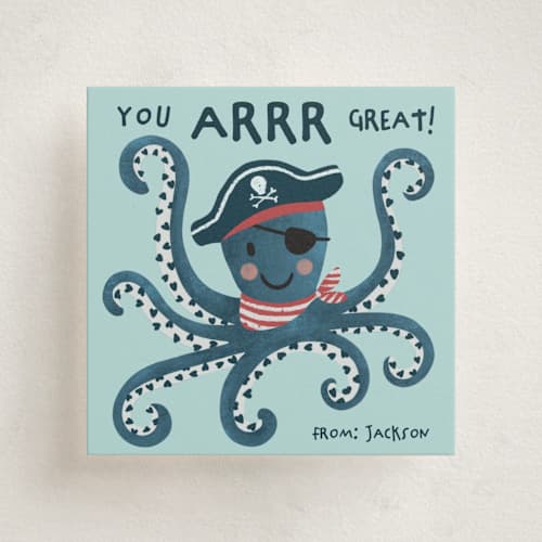 This is a ocean kids valentines day cards with standard by Alice Nelen called pirate valentine printing on signature in standard