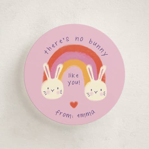This is a bubblegum kids valentines day cards with standard by Alex Hungerford called there's no bunny like you printing on signature in standard