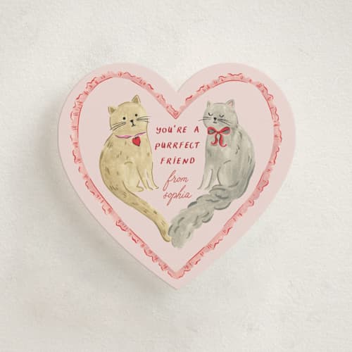 This is a candy hearts kids valentines day cards with standard by Sarah Knight called purrfect printing on signature in standard