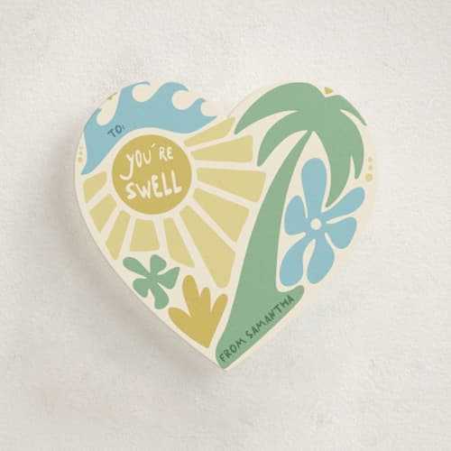 This is a caribbean kids valentines day cards with standard by Tennie and Co. called surf love printing on signature in standard