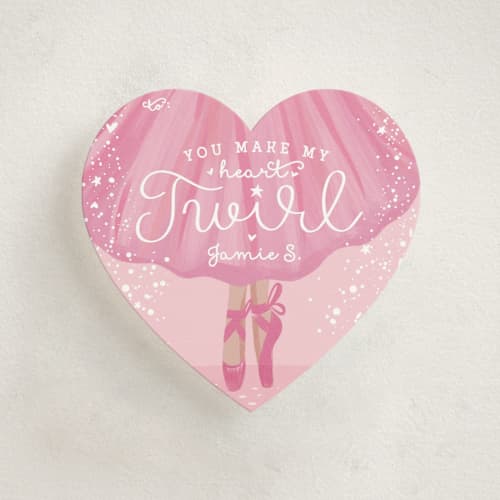 This is a blush kids valentines day cards with standard by Gina Grittner called heart twirl printing on signature in standard