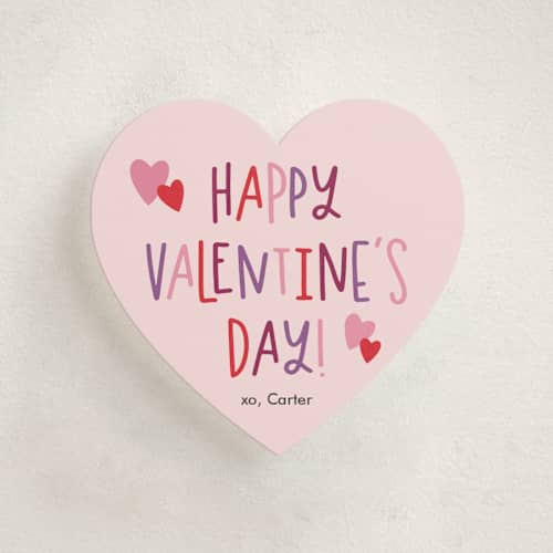 This is a cotton candy kids valentines day cards with standard by Stacey Meacham called happy heart printing on signature in standard