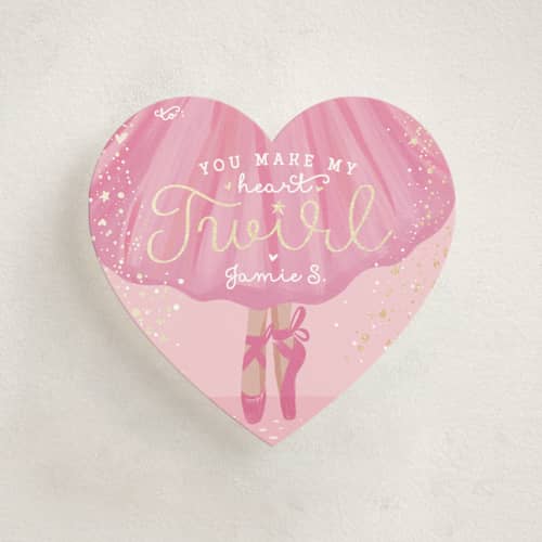 This is a blush kids valentines day cards with foil pressed by Gina Grittner called heart twirl printing on signature in standard