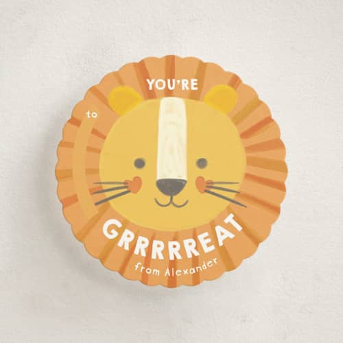 This is a mustard kids valentines day cards with standard by Creo Study called you’re grrreat printing on signature in standard