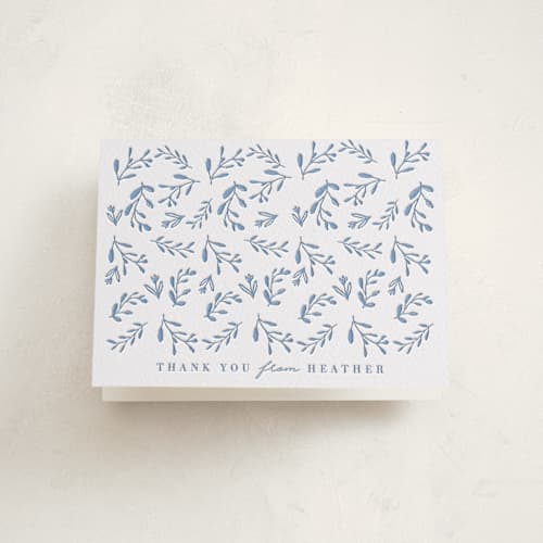 This is a pacific blue baby shower thank you cards with letterpress by Susan Brown called classic baby monogram printing on coventry320 in standard