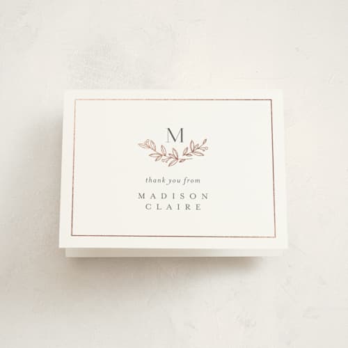 This is a lace baby thank you cards with foil pressed by Jessica Williams called graceful laurels printing on strathmore in standard