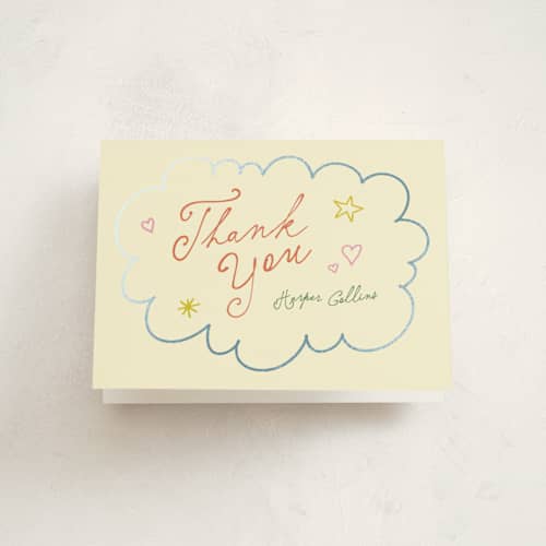 This is a confetti baby thank you cards with foil pressed by Inkblot Design called whimsy printing on strathmore in standard