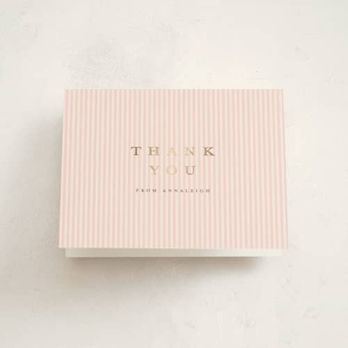 This is a blush baby thank you cards with foil pressed by Itsy Belle Studio called fia printing on strathmore in standard