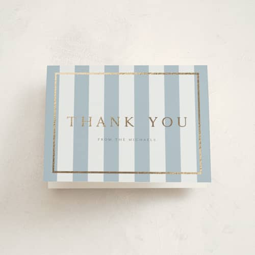 This is a sky baby thank you cards with foil pressed by Nicole Walsh called modern stripe printing on strathmore in standard