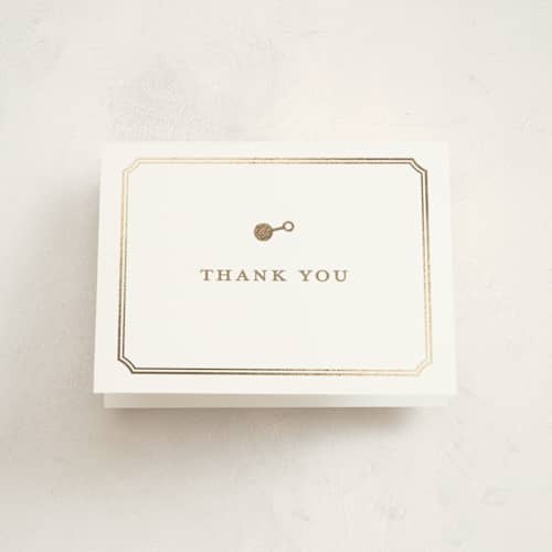 This is a snow baby thank you cards with foil pressed by Creo Study called bevelled printing on strathmore in standard