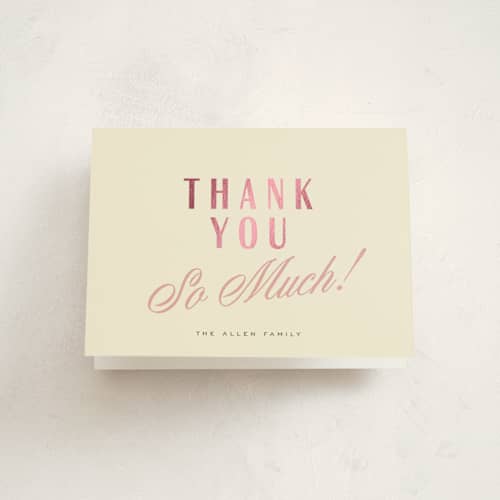 This is a lemonade baby thank you cards with foil pressed by Everett Paper Goods called adeline printing on strathmore in standard