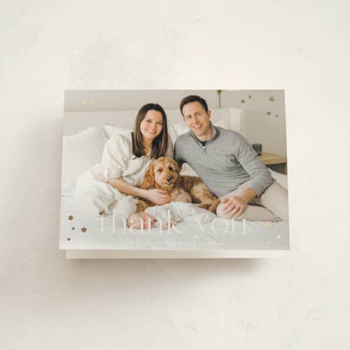 This is a cloud baby thank you cards with foil pressed by Gwen Bedat called milky way printing on strathmore in standard