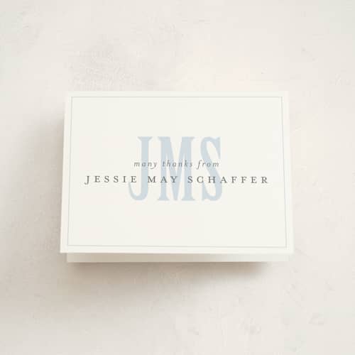 This is a sky baby thank you cards with standard by Erin Hodges called classic monogram printing on strathmore in standard