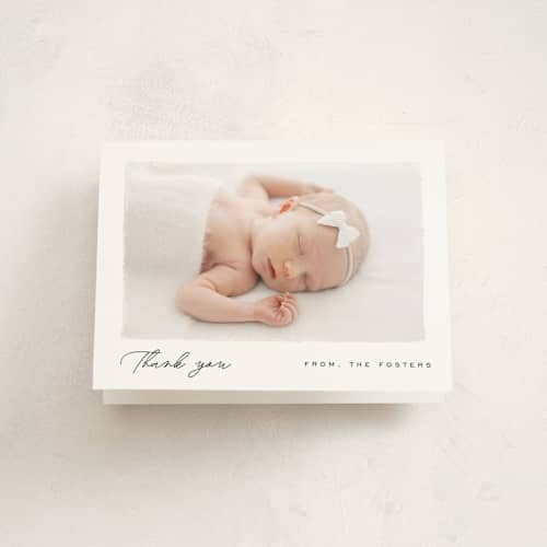 This is a snow baby thank you cards with standard by Pixel and Hank called edgy printing on strathmore in standard