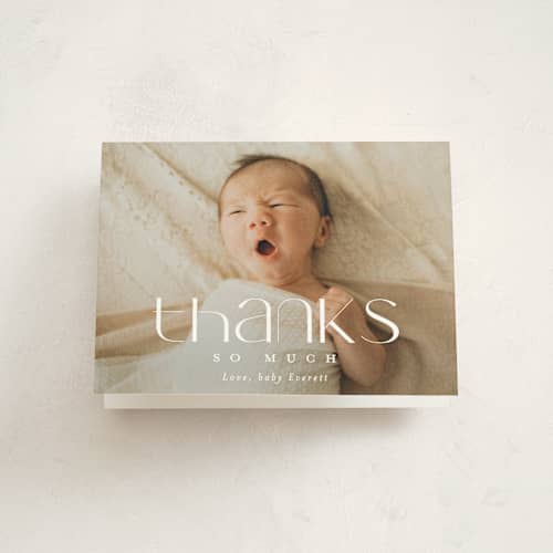 This is a linen baby thank you cards with standard by Erica Krystek called modern name printing on strathmore in standard