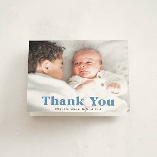 This is a blueberry baby thank you cards with standard by Benita Crandall called moderne bébé printing on strathmore in standard