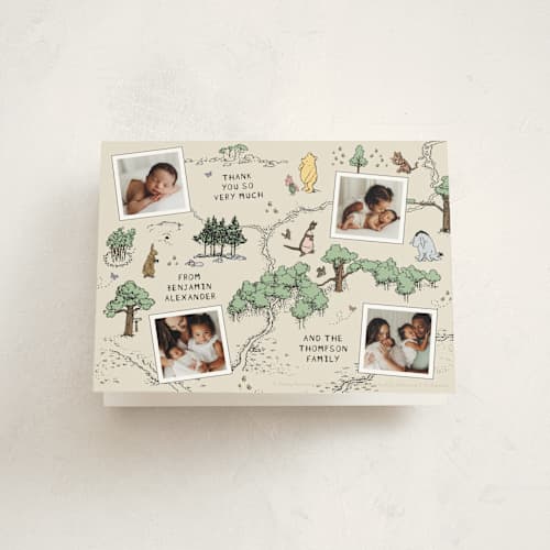 This is a natural baby thank you cards with standard by Heather Schertzer called hundred acre wood printing on strathmore in standard