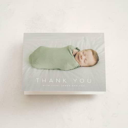This is a sugar baby thank you cards with standard by Juneau Designs called sweet love printing on strathmore in standard