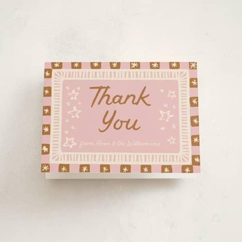 This is a cotton candy baby thank you cards with standard by Jenna Holcomb called pink pony club printing on strathmore in standard
