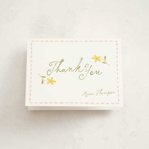 This is a daffodil baby thank you cards with standard by Morgan Kendall called daisy printing on strathmore in standard