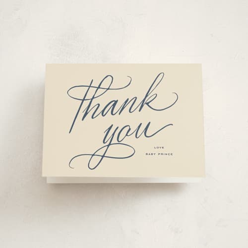 This is a sail baby thank you cards with standard by Kamala Nahas called minimal script printing on strathmore in standard