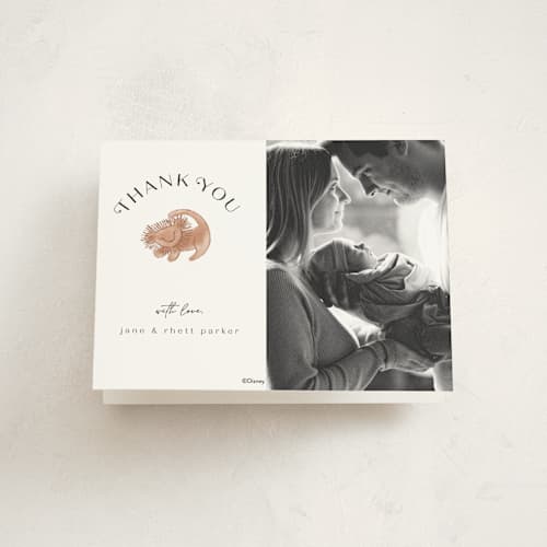 This is a desert baby thank you cards with standard by Maja Cunningham called disney the little lion king printing on strathmore in standard