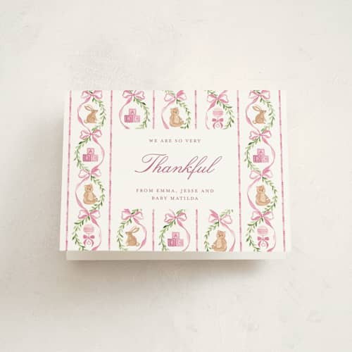 This is a ballet baby thank you cards with standard by Sarah Knight called bow printing on strathmore in standard