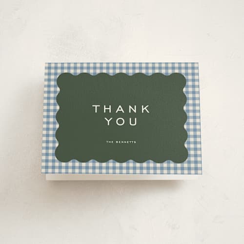 This is a marine baby thank you cards with standard by Kelly Watkins called layered gingham printing on strathmore in standard