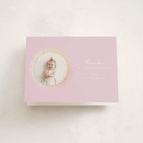 This is a cotton candy thank you cards with foil pressed by Ashlee Townsend called sparkle one printing on strathmore in standard