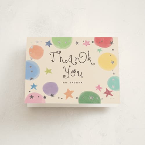 This is a confetti thank you cards with foil pressed by Creo Study called birthday maximalism printing on strathmore in standard