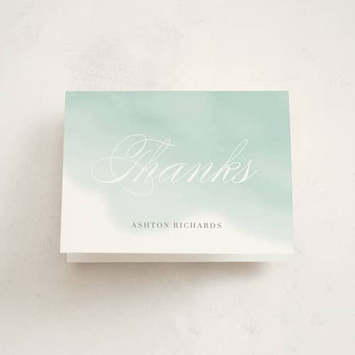 This is a aqua kids thank you cards with standard by Lehan Veenker called water wash printing on strathmore in standard