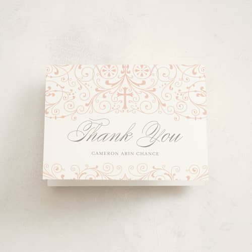 This is a soft peach kids thank you cards with standard by Sarah Brown called graceful printing on strathmore in standard