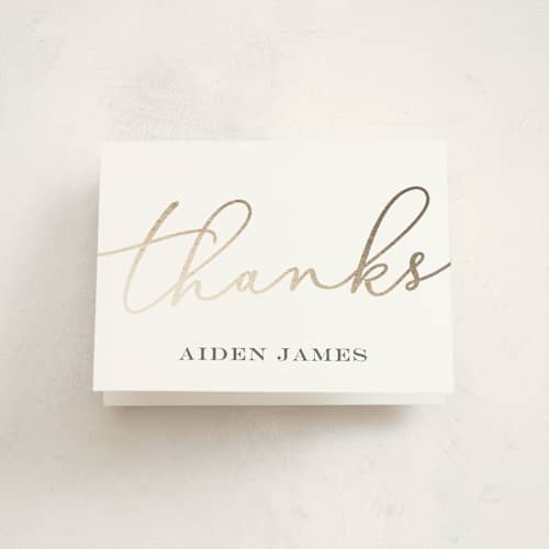 This is a snow kids thank you cards with foil pressed by Dennis Smith called script baptism printing on strathmore in standard