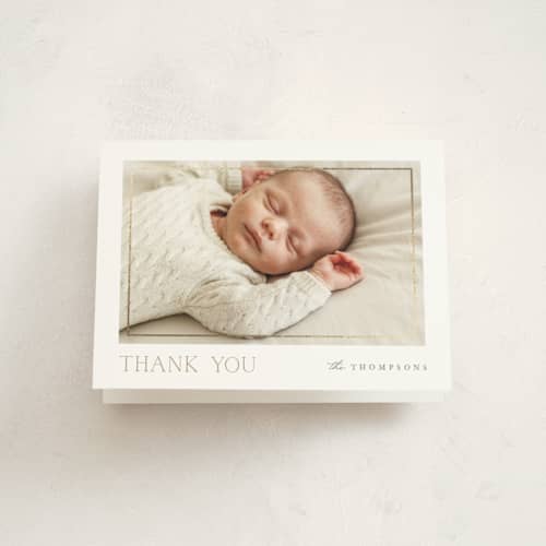 This is a linen kids thank you cards with foil pressed by Robert and Stella called keepsake printing on strathmore in standard