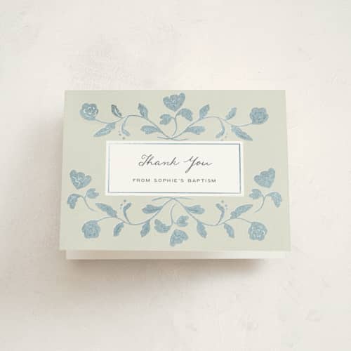 This is a bluebell kids thank you cards with foil pressed by Ani Somi called florentine printing on strathmore in standard