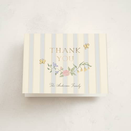 This is a sky kids thank you cards with foil pressed by Grae called teacup printing on strathmore in standard