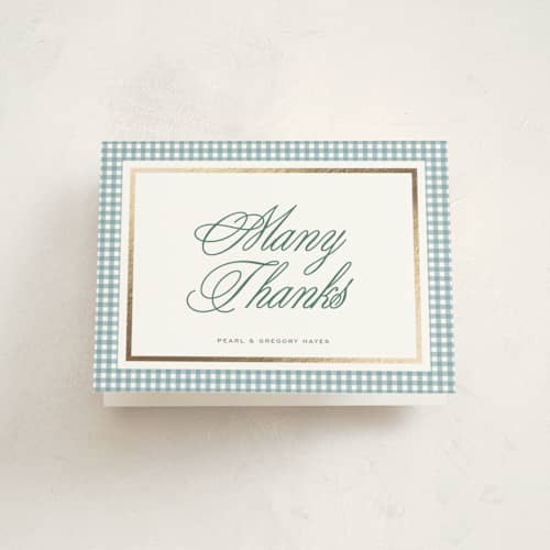 This is a pond kids thank you cards with foil pressed by Kelly Watkins called mini gingham printing on strathmore in standard