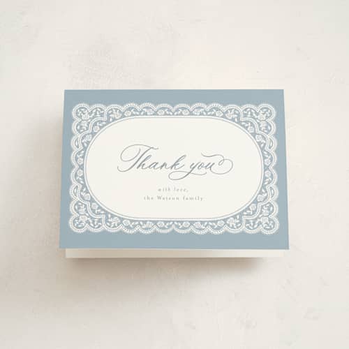 This is a sky kids thank you cards with standard by Christy Hy Lee called delicated lace printing on strathmore in standard
