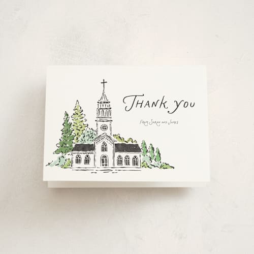 This is a pine kids thank you cards with standard by Vivian Yiwing called church printing on strathmore in standard