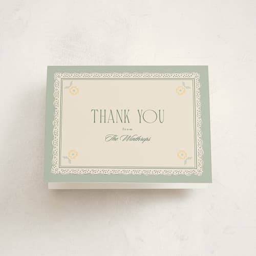 This is a eucalyptus kids thank you cards with standard by Corinne Malesic called country nostalgia printing on strathmore in standard