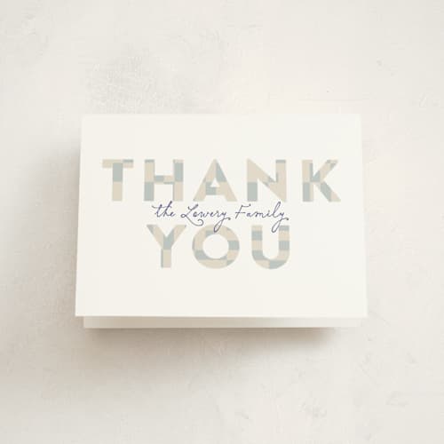 This is a celestial kids thank you cards with standard by Gwen Bedat called geo cross printing on strathmore in standard